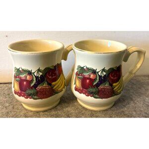 Vintage Coffee Mugs With Fruit Design and Gold Trim  3 3/4"  # 2726
